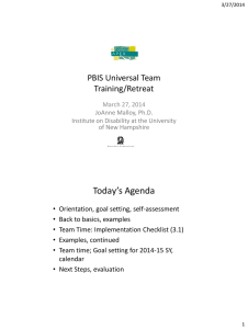 Today’s Agenda  PBIS Universal Team Training/Retreat