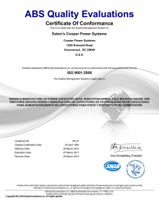 ABS Quality Evaluations Certificate Of Conformance Eaton's Cooper Power Systems Cooper Power Systems