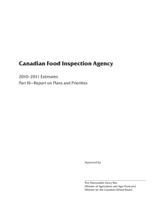 Canadian Food Inspection Agency 2010–2011 Estimates Part III—Report on Plans and Priorities
