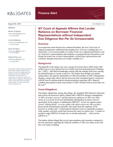 Finance Alert NY Court of Appeals Affirms that Lender Representations without Independent