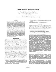 Efficient No-regret Multiagent Learning Bikramjit Banerjee
