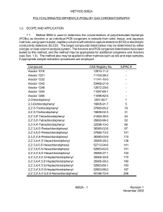 METHOD 8082A POLYCHLORINATED BIPHENYLS (PCBs) BY GAS CHROMATOGRAPHY SCOPE AND APPLICATION 1.0