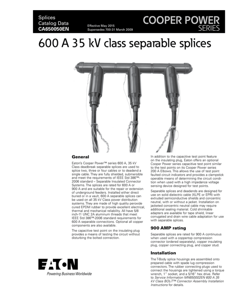 600A 35kV Separable Splices Eaton Cooper Power Catalog