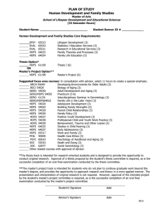 PLAN OF STUDY Human Development and Family Studies