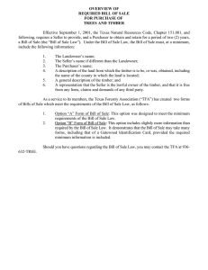 OVERVIEW OF REQUIRED BILL OF SALE FOR PURCHASE OF TREES AND TIMBER