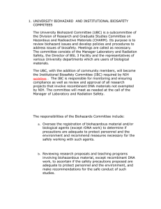 1.  UNIVERSITY BIOHAZARD  AND INSTITUTIONAL BIOSAFETY COMMITEES