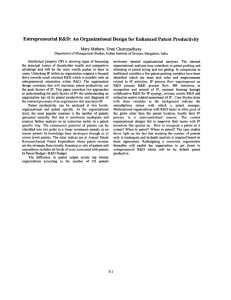 Entrepreneurial R&amp;D: An Organizational Design for Enhanced Patent Productivity Mary Mathew,