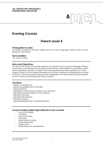Evening Courses  French Level 4 Prerequisite for entry