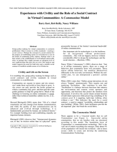 Experiences with Civility and the Role of a Social Contract Communitas