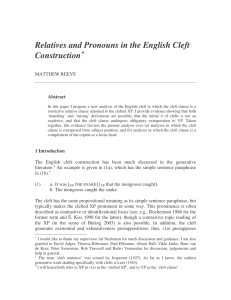 Relatives and Pronouns in the English Cleft Construction  ∗∗∗∗
