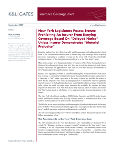 Insurance Coverage Alert New York Legislature Passes Statute