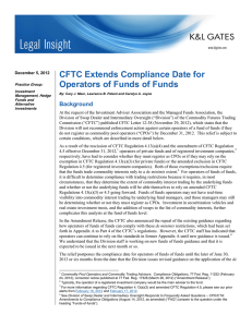 CFTC Extends Compliance Date for Operators of Funds of Funds Background