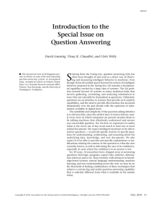 S Introduction to the Special Issue on Question Answering