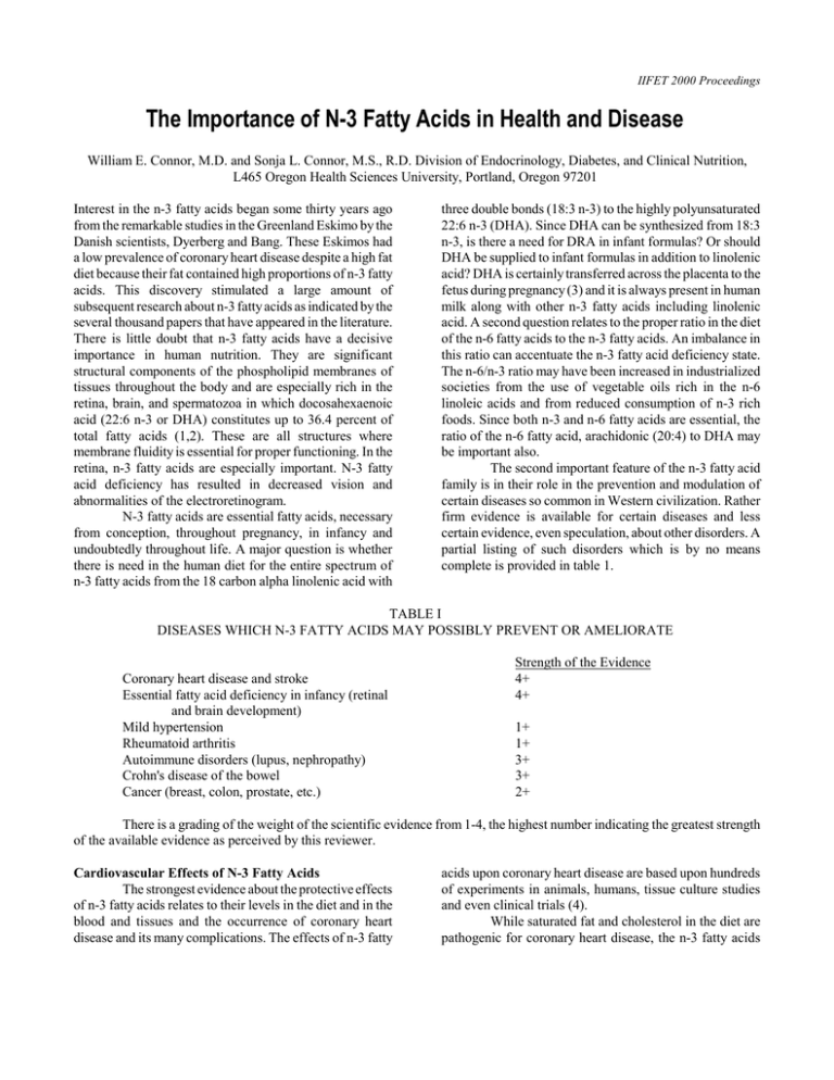 The Importance of N3 Fatty Acids in Health and Disease