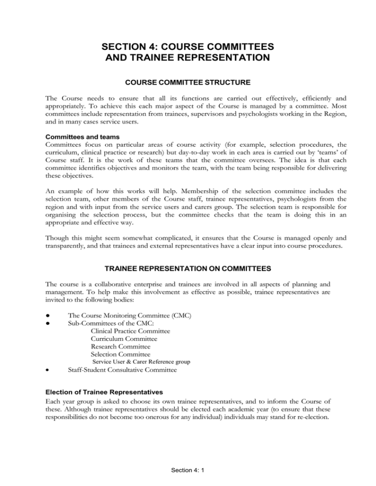 SECTION 4 COURSE COMMITTEES AND TRAINEE REPRESENTATION