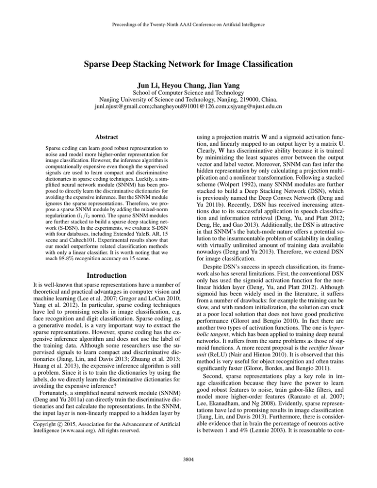 Deep Stacking Sparse Deep Stacking Network for Image Classification