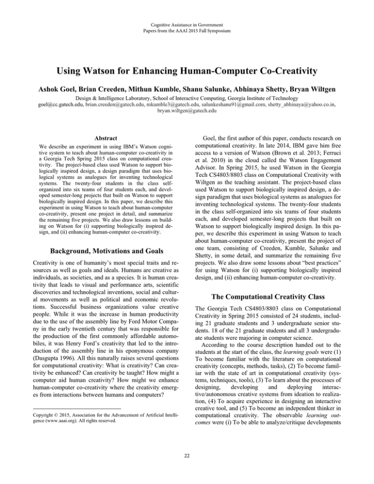 Using Watson for Enhancing Human-Computer Co-Creativity