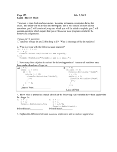Engr 123 Feb. 2, 2015 Exam 1 Review Sheet