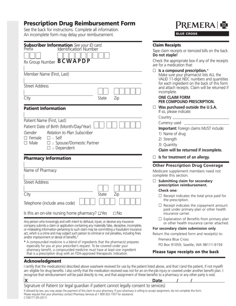 Prescription Drug Reimbursement Form 5527