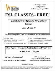 ESL CLASSES– FREE! Enrolling New Students for Summer Classes- June 20 and 27