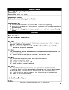 Manufacturing Safety Lesson Plan: Principles & Practices