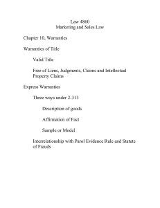 Law 4860 Marketing and Sales Law  Chapter 10, Warranties