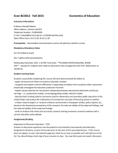 Econ BC3012   Fall 2015  Economics of Education