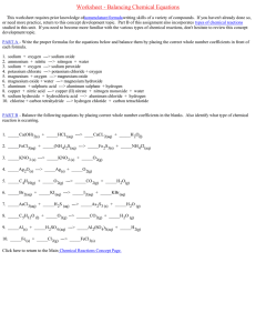 Worksheet ­ Balancing Chemical Equations
