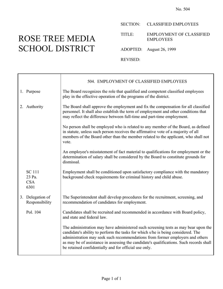 ROSE TREE MEDIA SCHOOL DISTRICT