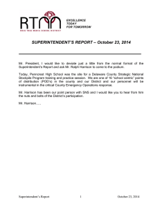 SUPERINTENDENT’S REPORT – October 23, 2014
