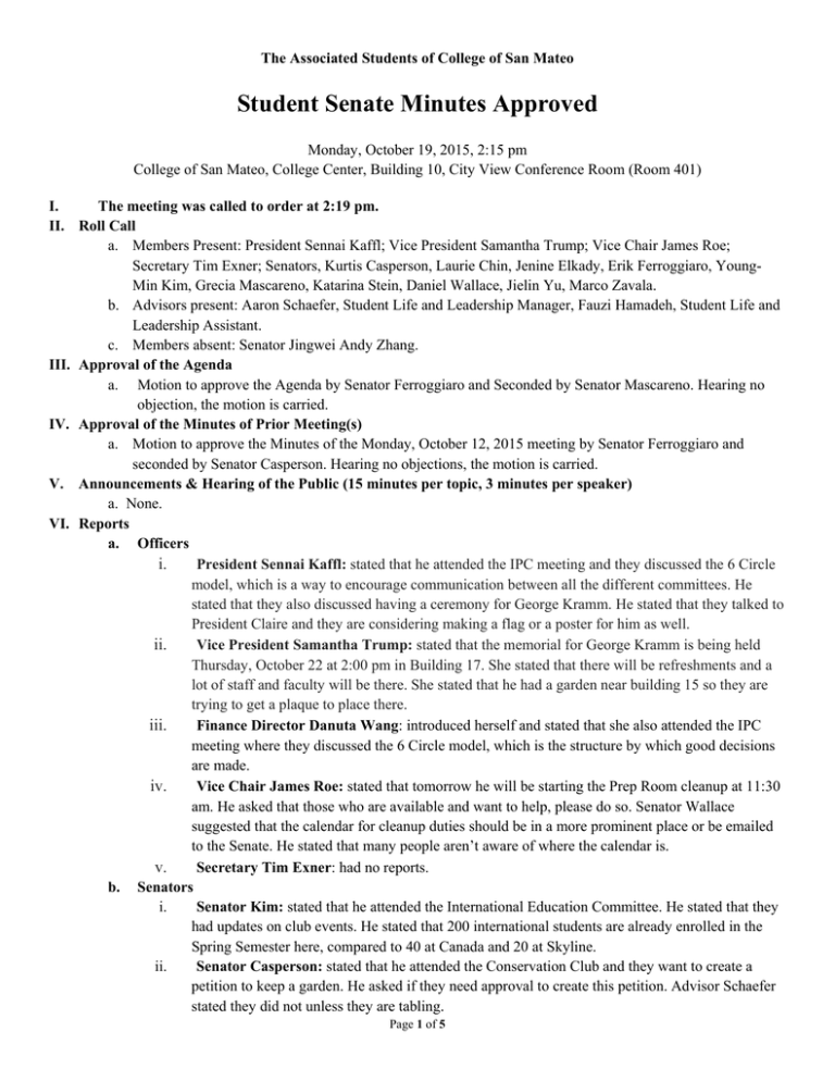 Student Senate Minutes Approved