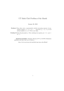 UT Math Club Problem of the Month January 26, 2010