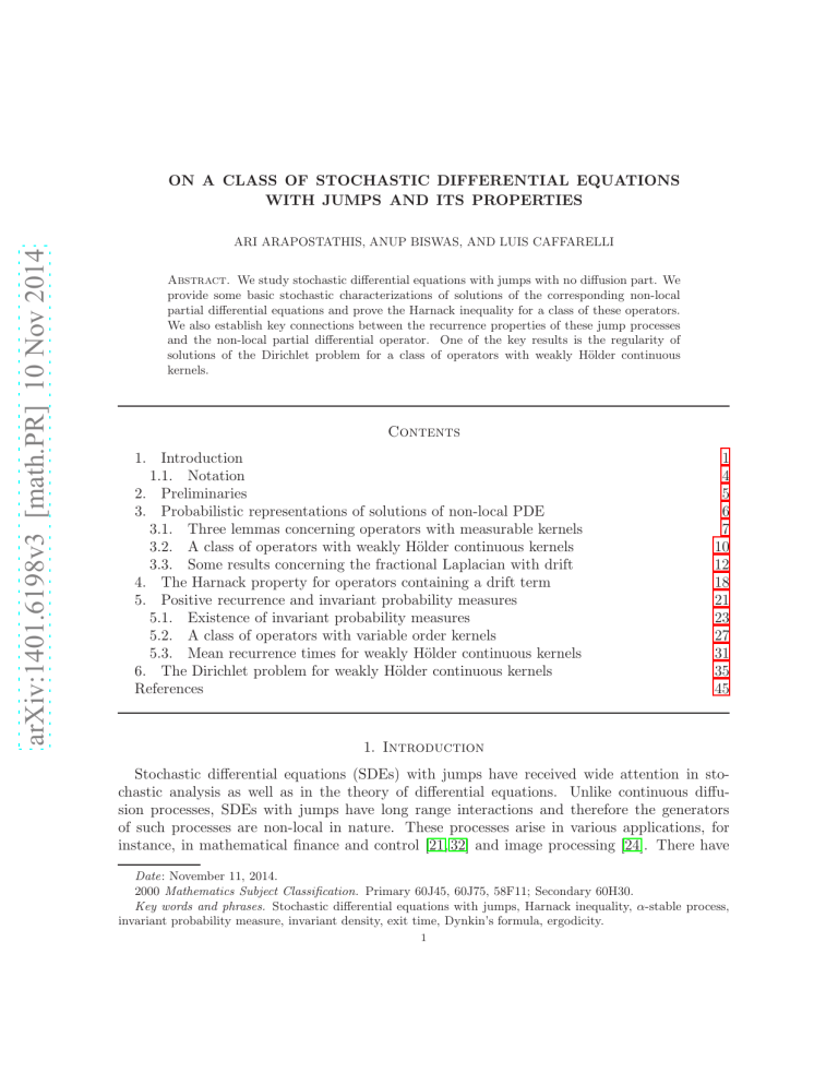 ON A CLASS OF STOCHASTIC DIFFERENTIAL EQUATIONS