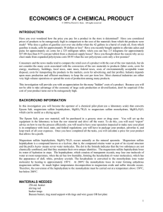 ECONOMICS OF A CHEMICAL PRODUCT INTRODUCTION