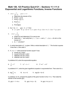 Math Quiz: Exponential, Logarithmic, Inverse Functions
