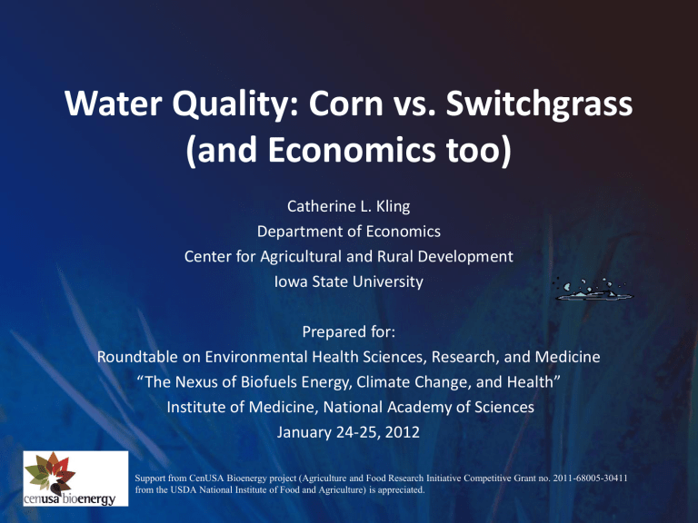 Water Quality Corn vs. Switchgrass (and Economics too)