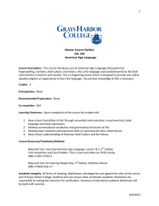 Master Course Outline ASL 196 American Sign Language