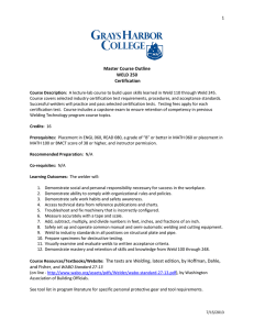 Master Course Outline WELD 250 Certification