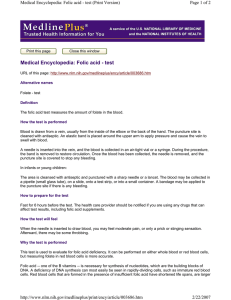Medical Encyclopedia: Folic acid - test Page 1 of 2