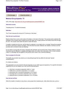 Medical Encyclopedia: T3 Page 1 of 3 Medical Encyclopedia: T3 (Print Version)
