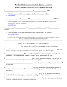 Day Two: Intro to Environmental Health- Agencies &amp; Laws/Acts