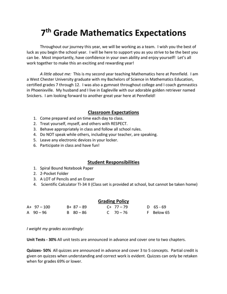 7 Grade Mathematics Expectations th