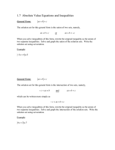 Absolute Value Equations & Inequalities Worksheet