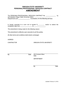 AMENDMENT OREGON STATE UNIVERSITY PERSONAL/PROFESSIONAL SERVICES CONTRACT