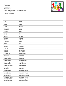 Nombre __________________________ Español 2 Para empezar – vocabulario Los números
