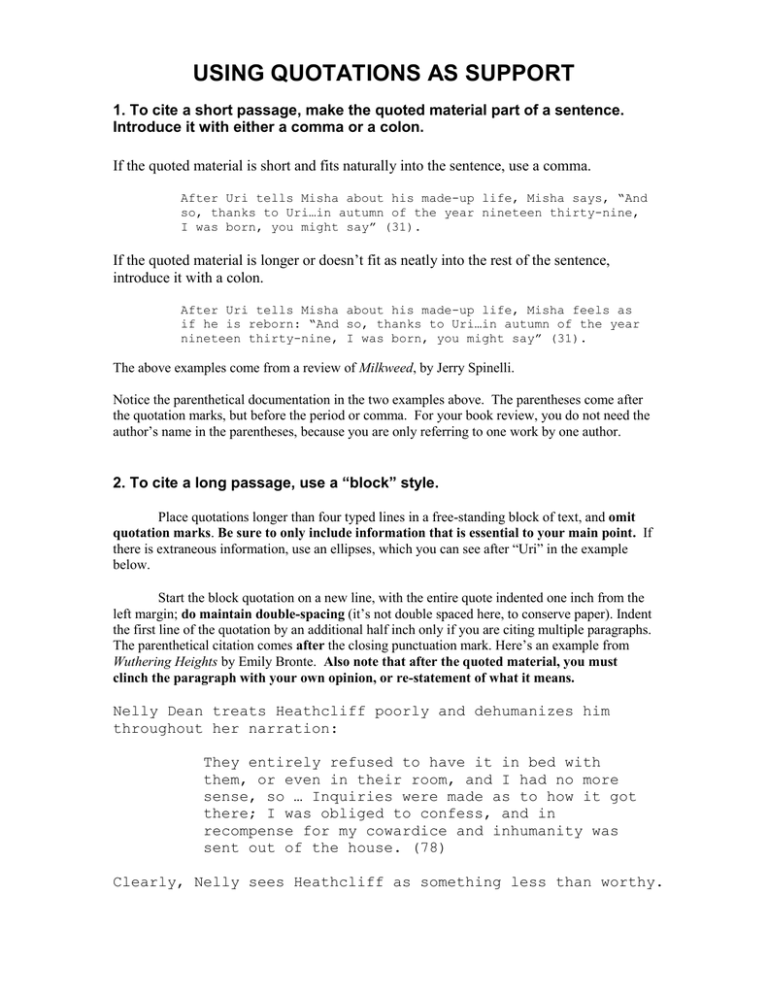 Using Quotations As Support