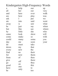 Kindergarten High-Frequency Words List