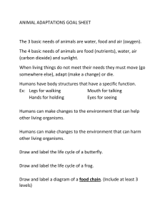 ANIMAL ADAPTATIONS GOAL SHEET