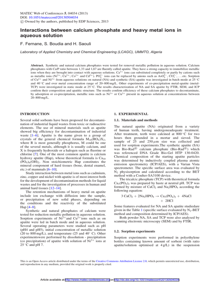 Interactions between calcium phosphate and heavy metal ions in aqueous ...