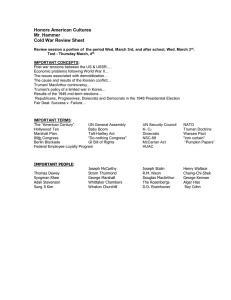 Honors American Cultures Mr. Hammer  Cold War Review Sheet